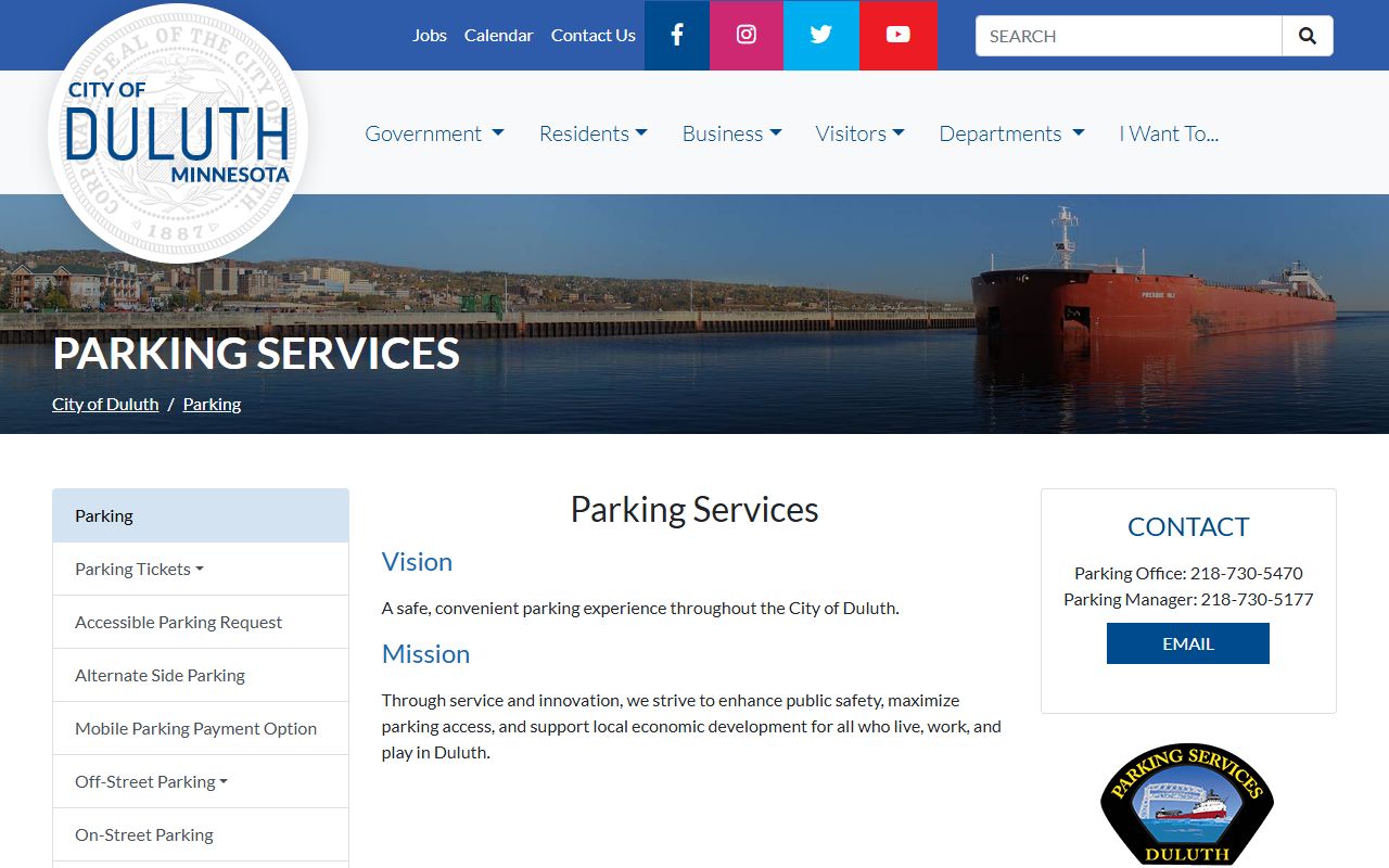 Duluth Parking Services website