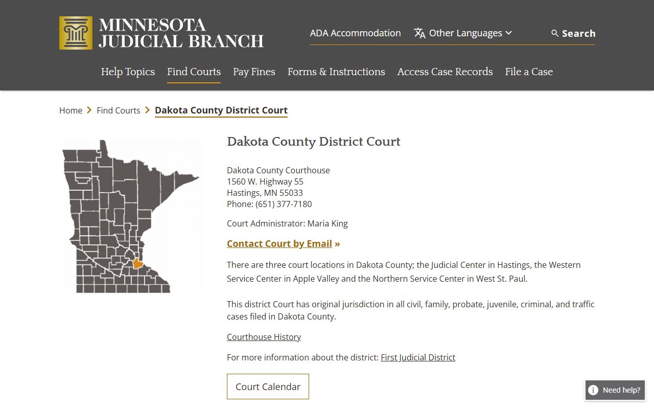 Dakota County Minnesota courts page for traffic ticket records
