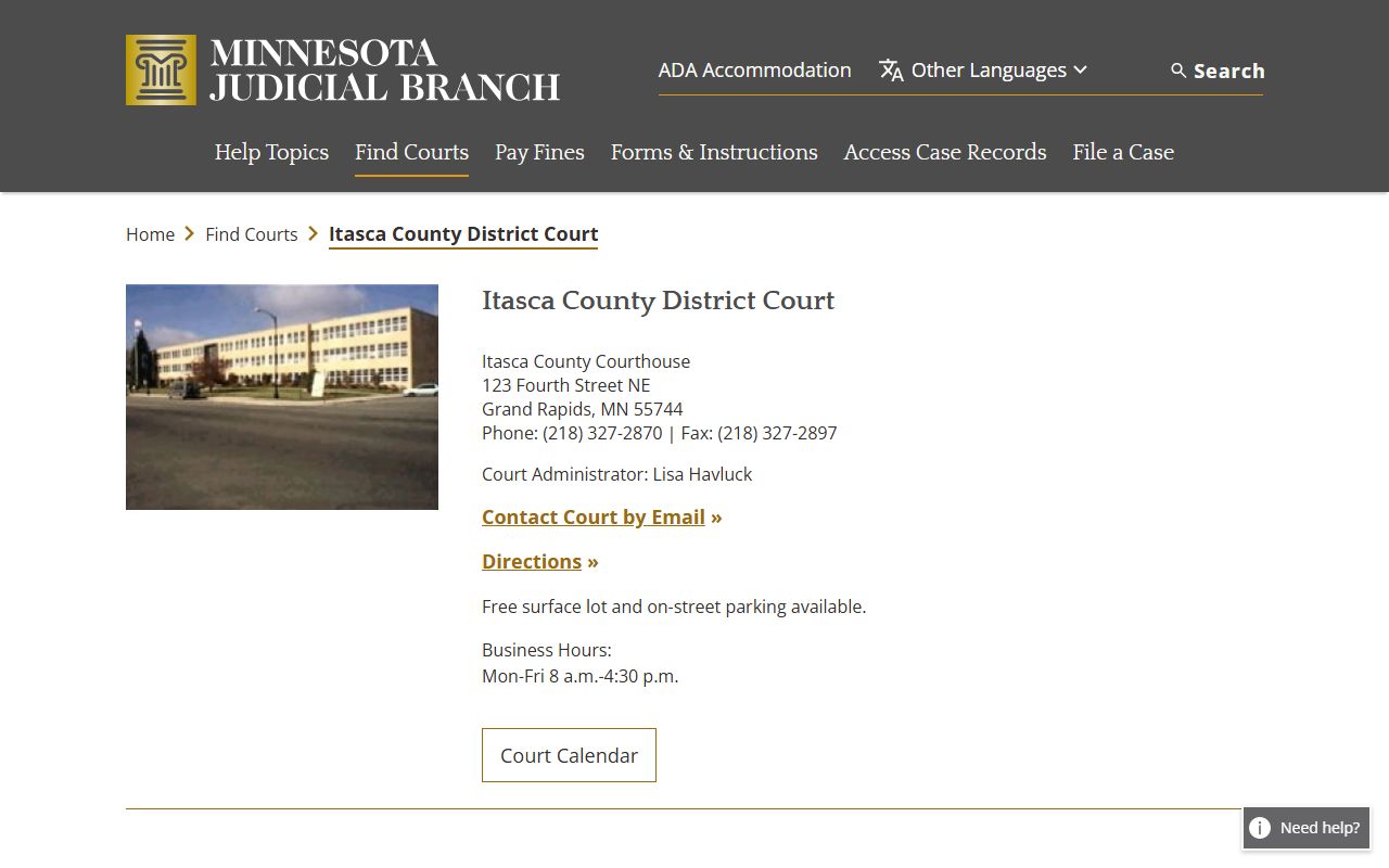 Minnesota Courts Itasca County page