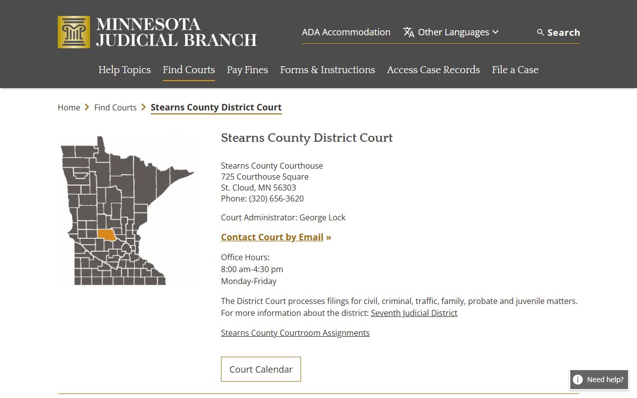 MN Courts Stearns County page